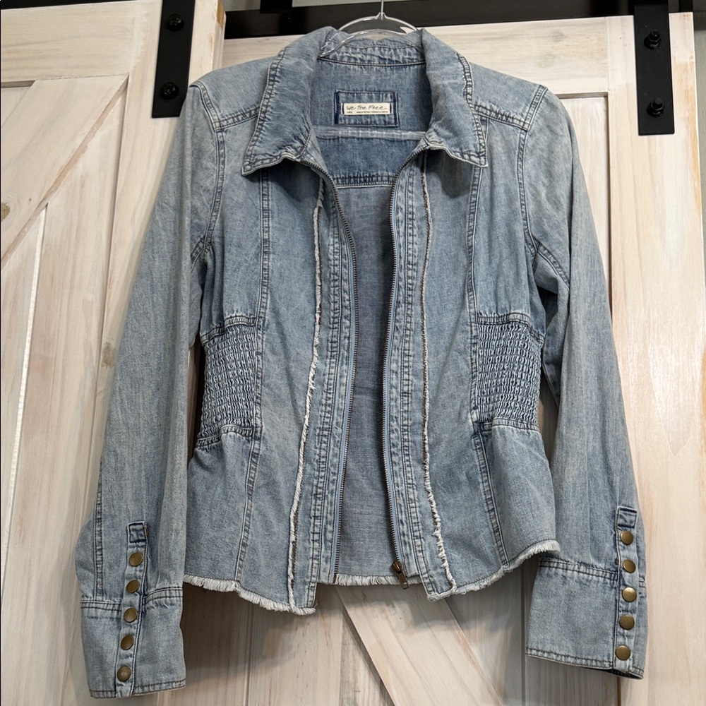 We The Free shirt jacket L copper zip & snap on sleeve buttons. ruched waist - Picture 2 of 9